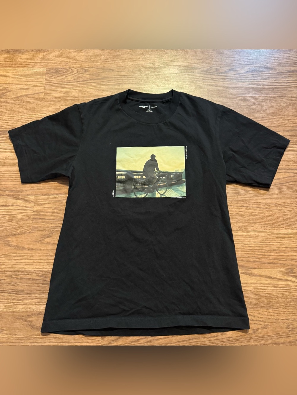 Uniqlo Black Graphic Crewneck T-Shirt with Bicycle Print